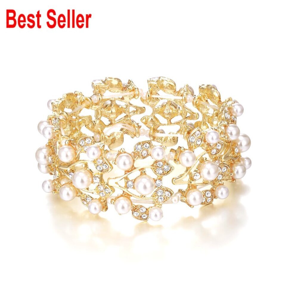 Crystal Faux Pearl Stretch Bracelet for Wedding Prom Events
